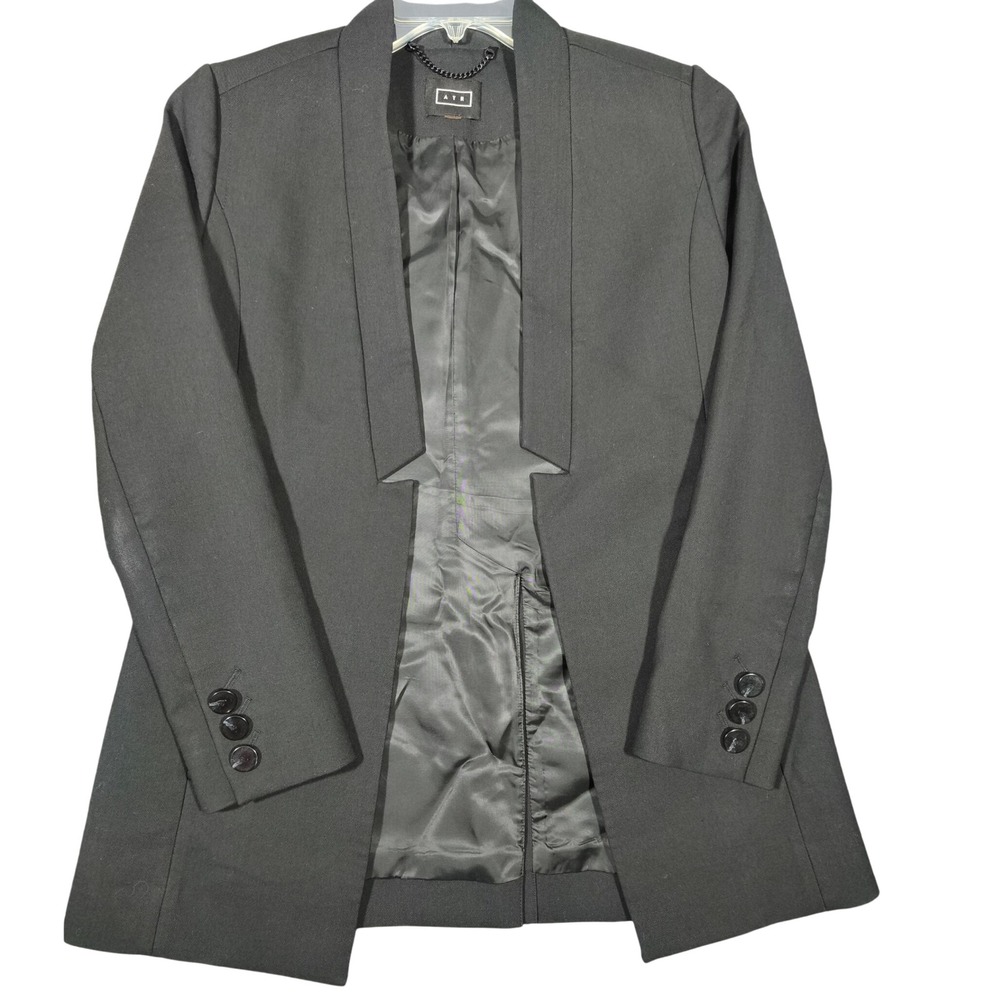 AYR Black Wool Blend Open Front Blazer Shawl Collar Jacket Women Size S